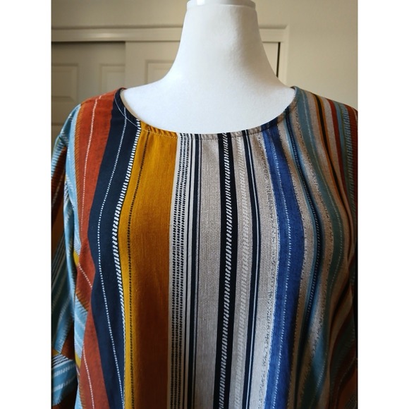 Ellen Weaver Plus Size 2X Boho Striped Blouse Multicolor Tunic Top Casual Chic - Picture 8 of 16